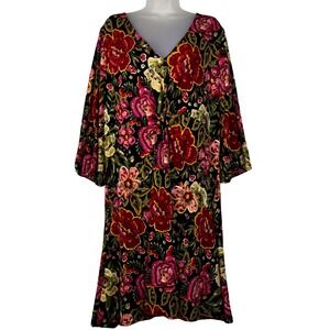 Leota Dress Womens 1X Tanya Floral Knotted Waist Fit Flare Stretch Boho Romantic